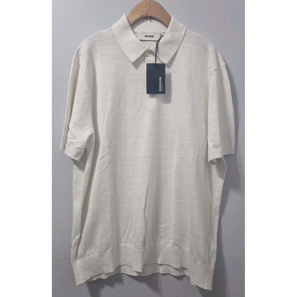 NWT Buck Mason Avalon Knit Polo Shirt Ivory Cotton Men's L MSRP $128